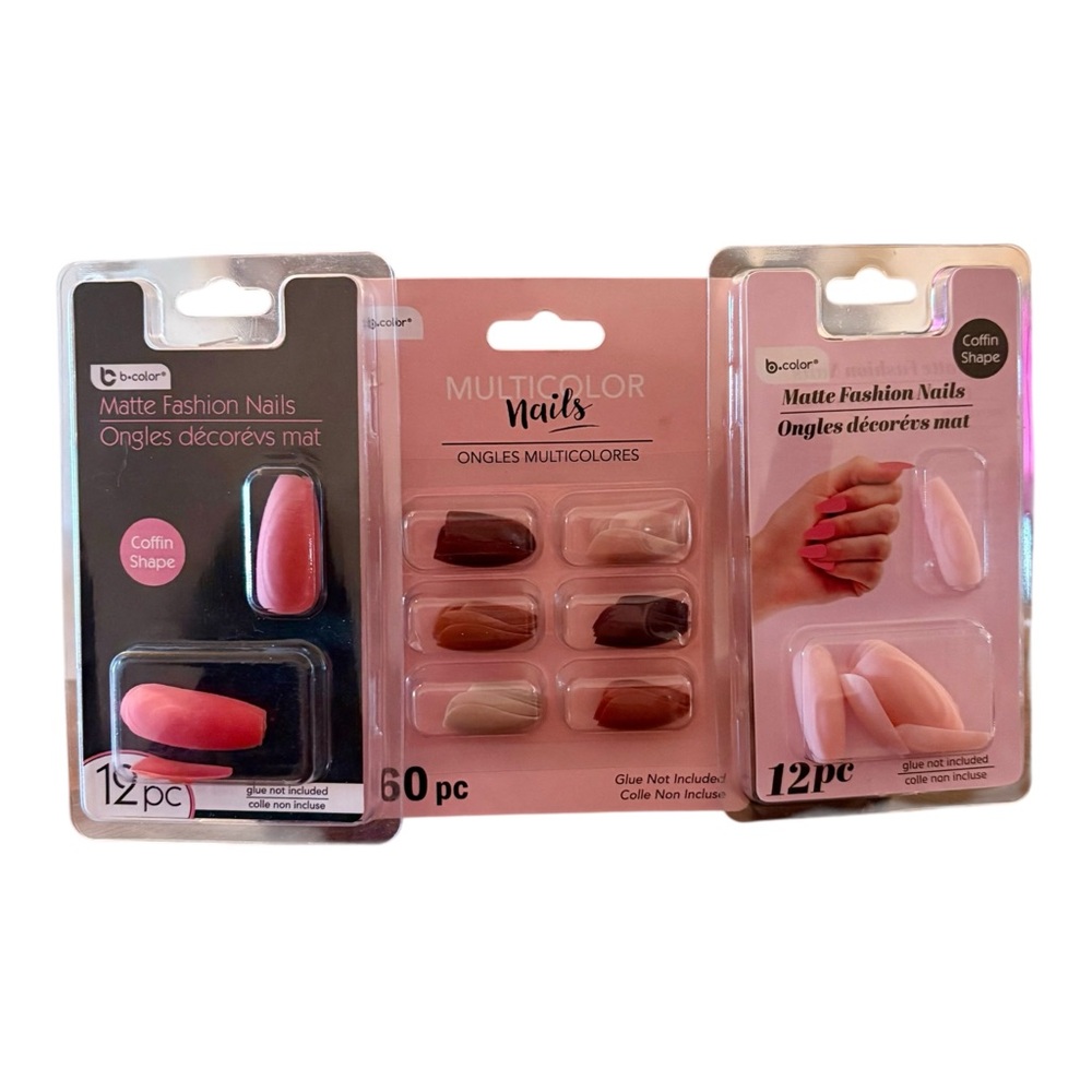⚫️ x3 Packs B Color Press On Nails Bundle 12/12/60 Piece New In Package